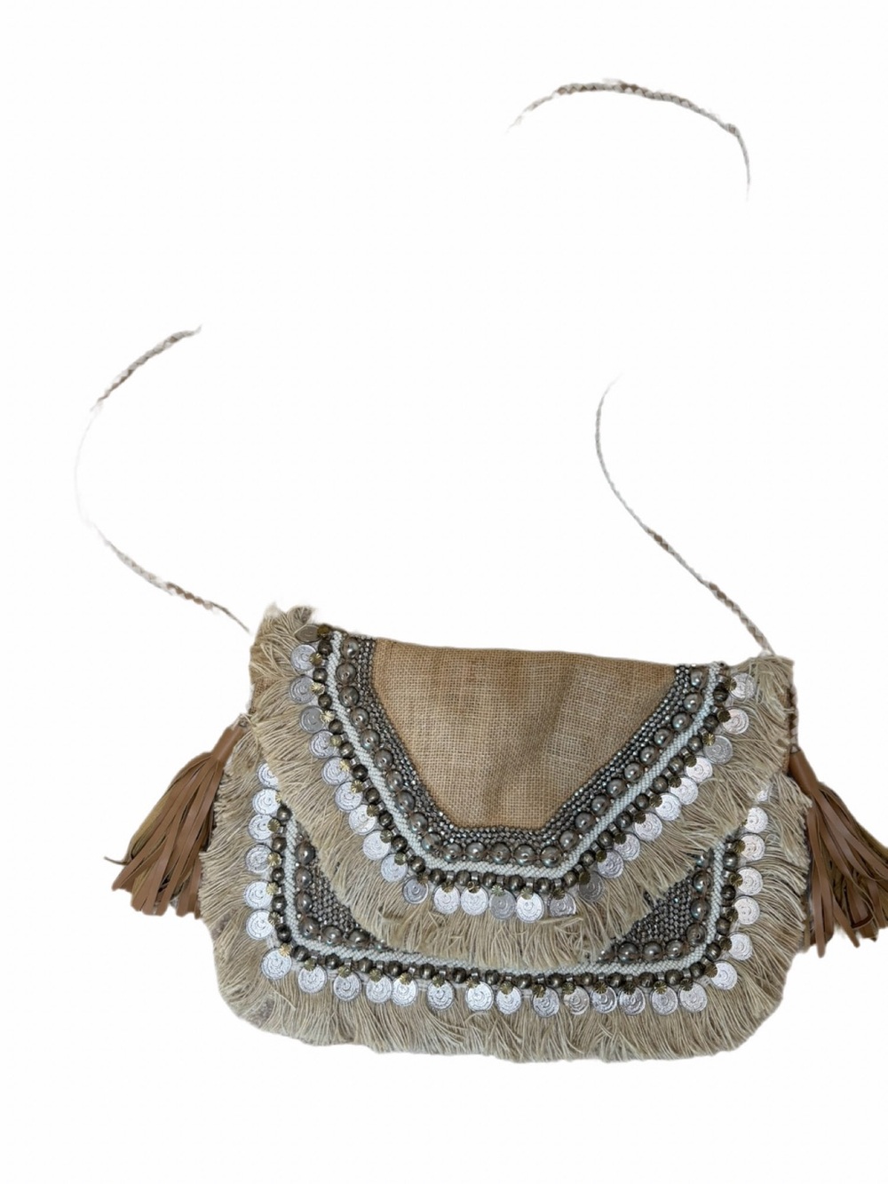 Vici Tan and Silver Embellished Shoulder Bag